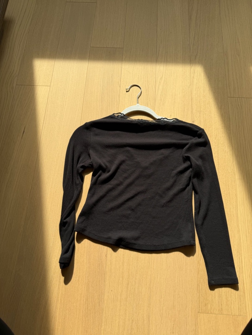 LNA Naomi Lace Long Sleeve in Black. Size Medium.